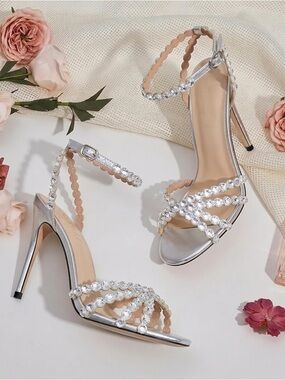 Sparkling Silver Sandal Heels